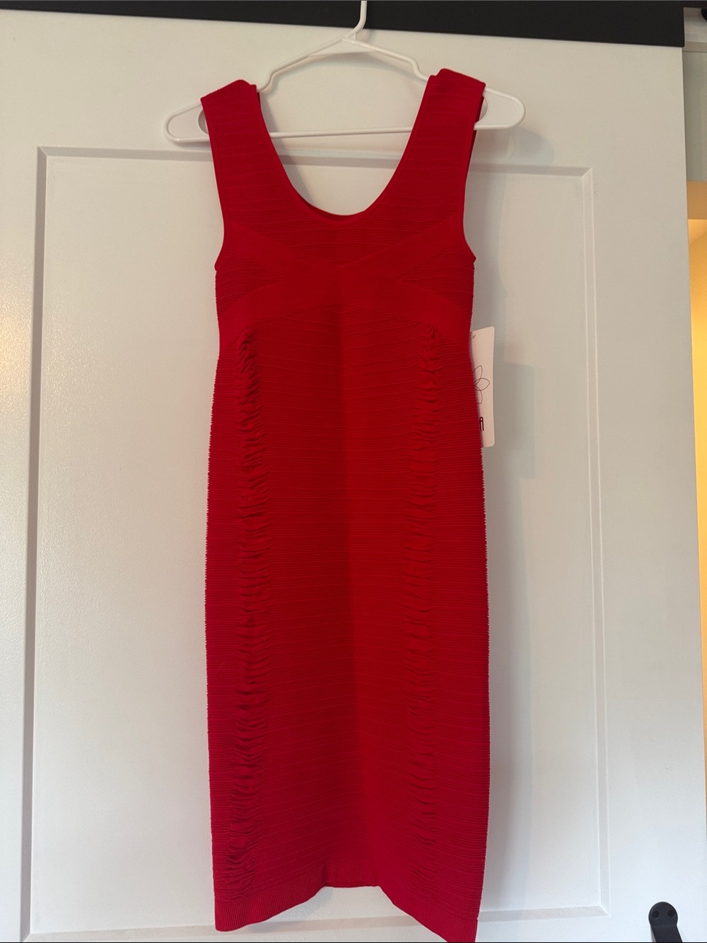 Aura Red Ribbed Midi Bodycon Dress